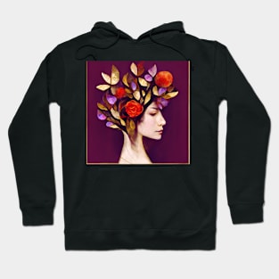 tree, flower, rose, gold, silver, red, purple, woman Hoodie